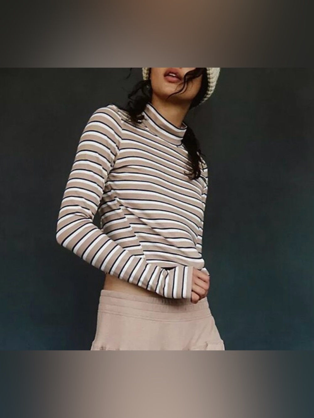 NWT Free People Movement L Up in The Air Top in Sandy/Navy Stripe New